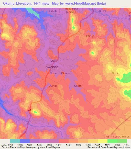 Okumu,Kenya Elevation Map