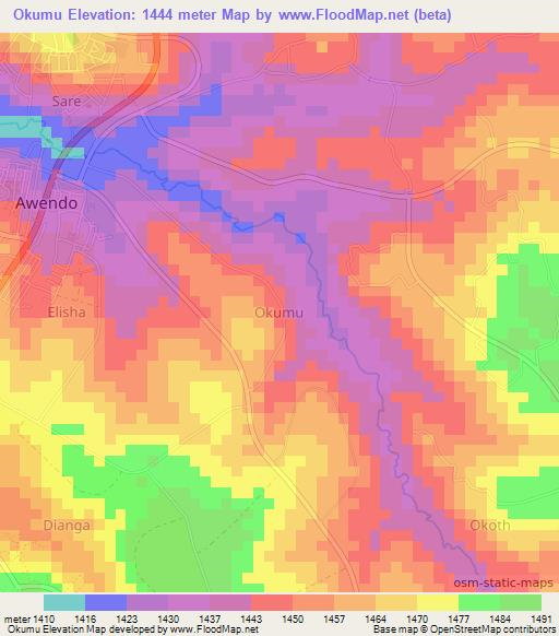 Okumu,Kenya Elevation Map