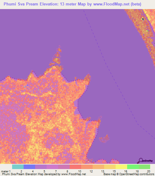 Phumi Sva Pream,Cambodia Elevation Map