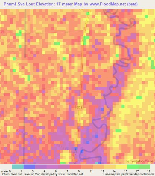 Phumi Sva Lout,Cambodia Elevation Map