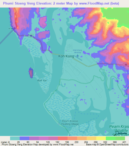 Phumi Stoeng Veng,Cambodia Elevation Map