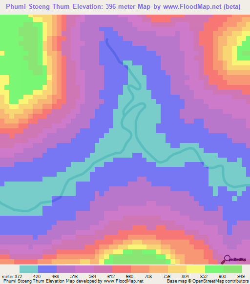 Phumi Stoeng Thum,Cambodia Elevation Map