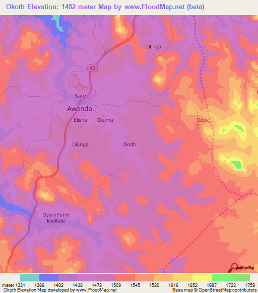 Okoth,Kenya Elevation Map