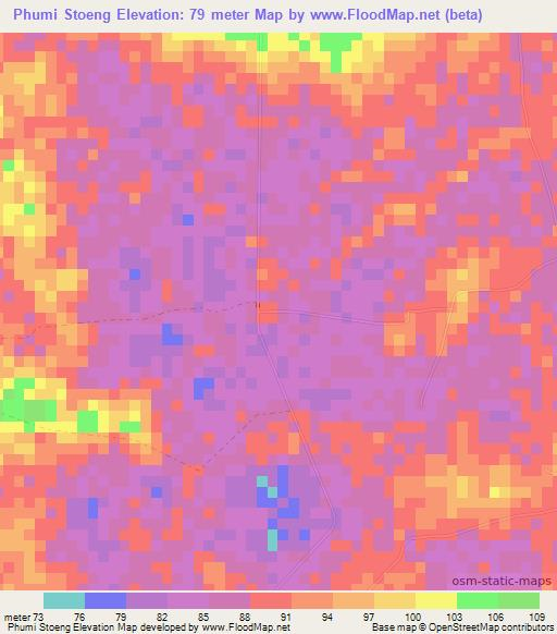 Phumi Stoeng,Cambodia Elevation Map