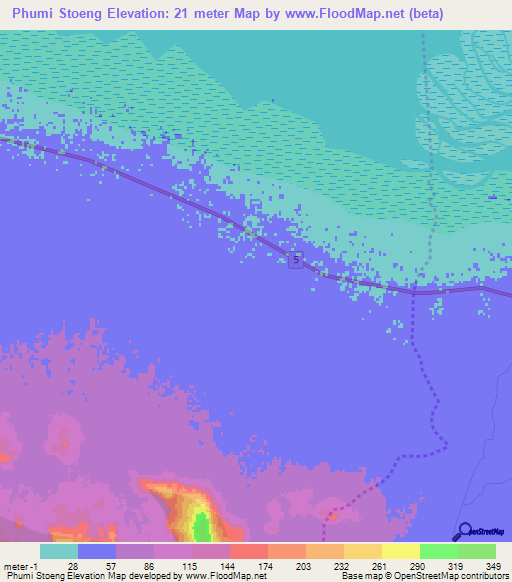 Phumi Stoeng,Cambodia Elevation Map
