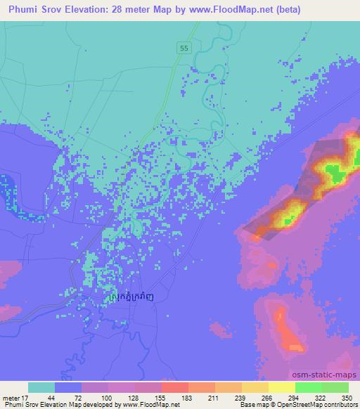 Phumi Srov,Cambodia Elevation Map