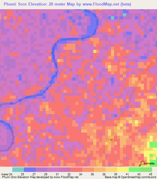 Phumi Srov,Cambodia Elevation Map