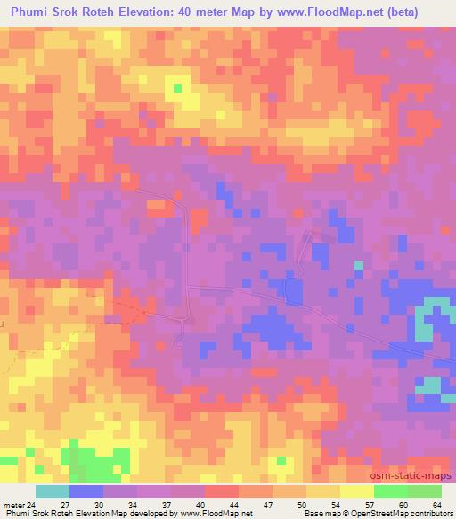 Phumi Srok Roteh,Cambodia Elevation Map