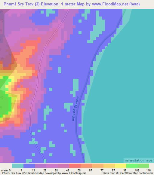 Phumi Sre Trav (2),Cambodia Elevation Map