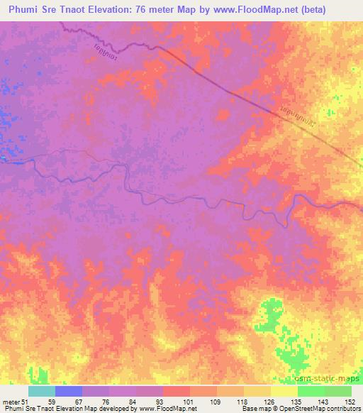 Phumi Sre Tnaot,Cambodia Elevation Map