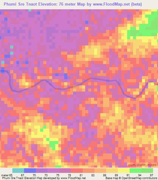 Phumi Sre Tnaot,Cambodia Elevation Map