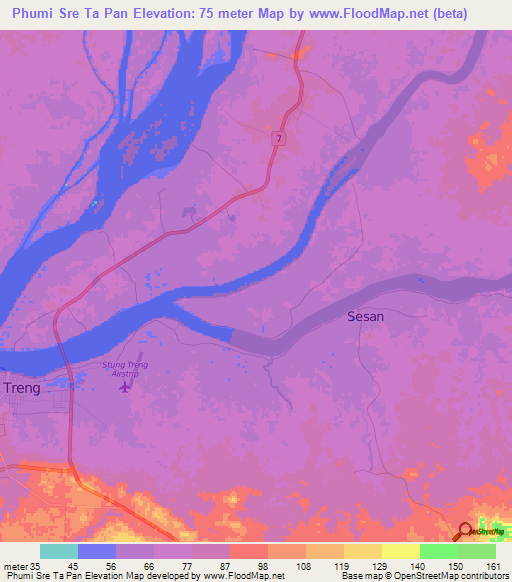Phumi Sre Ta Pan,Cambodia Elevation Map