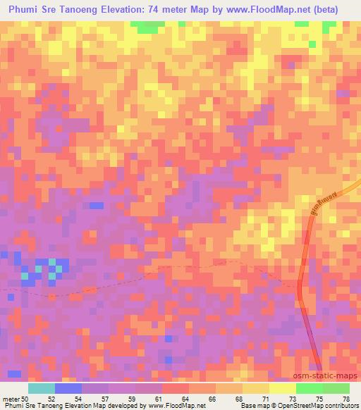 Phumi Sre Tanoeng,Cambodia Elevation Map