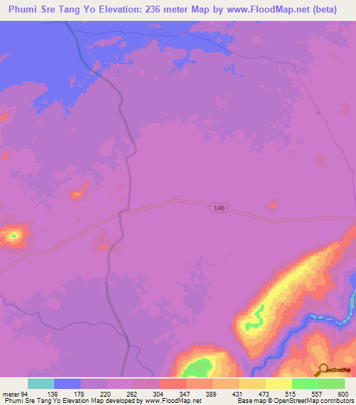 Phumi Sre Tang Yo,Cambodia Elevation Map