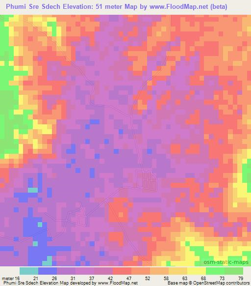 Phumi Sre Sdech,Cambodia Elevation Map