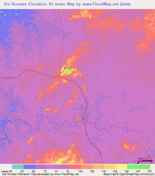 Sre Roneam,Cambodia Elevation Map