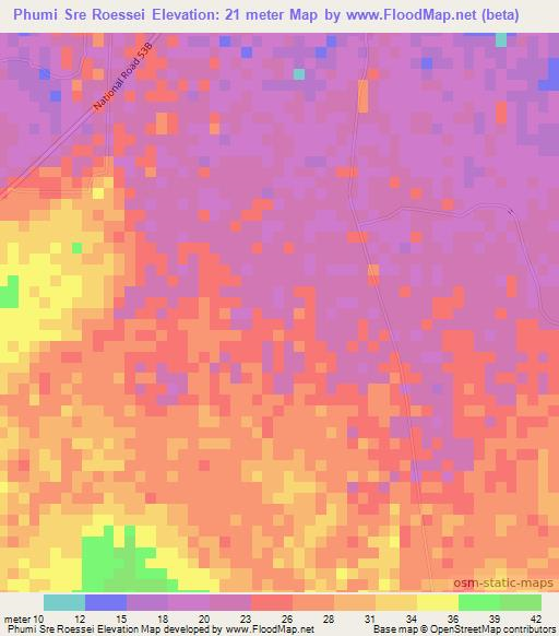 Phumi Sre Roessei,Cambodia Elevation Map