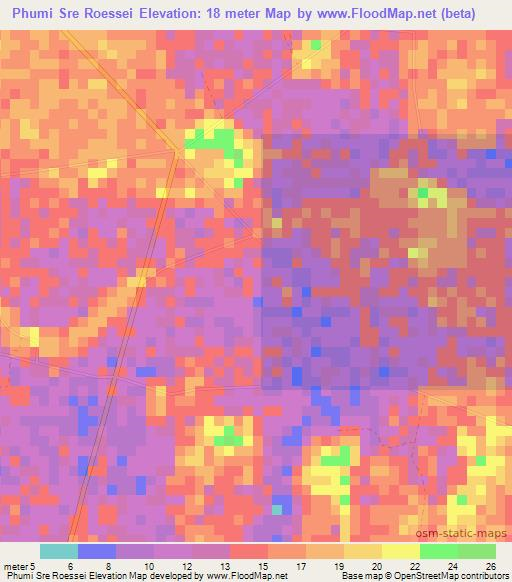 Phumi Sre Roessei,Cambodia Elevation Map