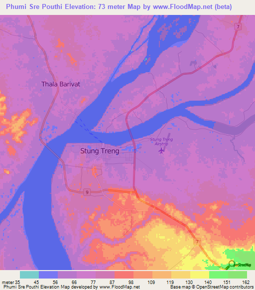 Phumi Sre Pouthi,Cambodia Elevation Map