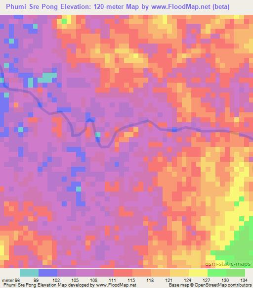Phumi Sre Pong,Cambodia Elevation Map