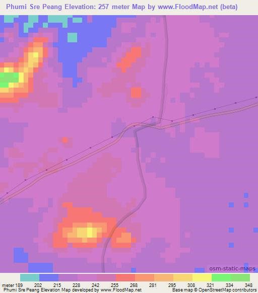 Phumi Sre Peang,Cambodia Elevation Map