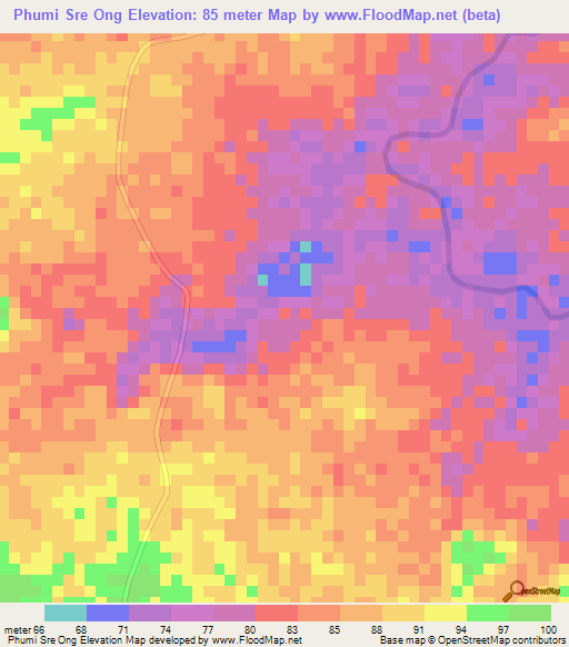 Phumi Sre Ong,Cambodia Elevation Map