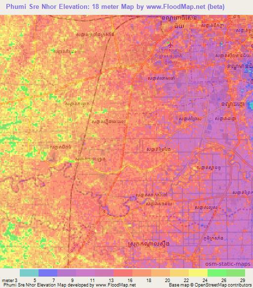 Phumi Sre Nhor,Cambodia Elevation Map
