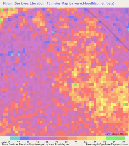 Phumi Sre Lvea,Cambodia Elevation Map