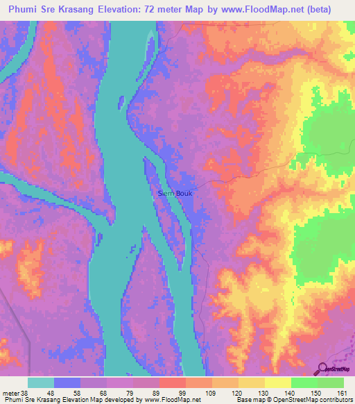 Phumi Sre Krasang,Cambodia Elevation Map