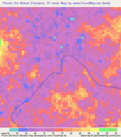 Phumi Sre Khtum,Cambodia Elevation Map