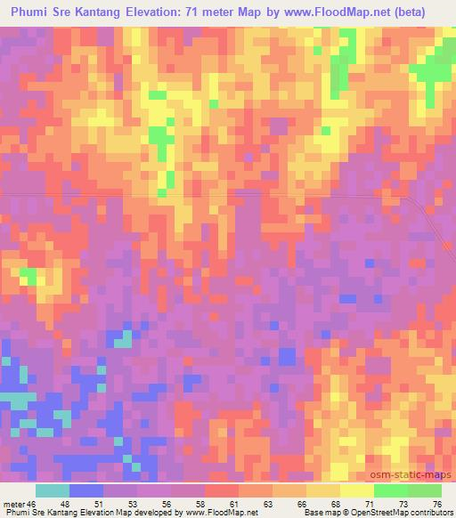 Phumi Sre Kantang,Cambodia Elevation Map