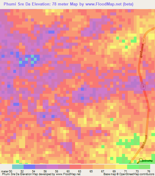 Phumi Sre Da,Cambodia Elevation Map