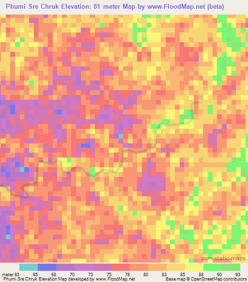 Phumi Sre Chruk,Cambodia Elevation Map