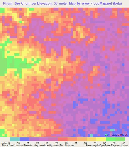 Phumi Sre Chomrou,Cambodia Elevation Map
