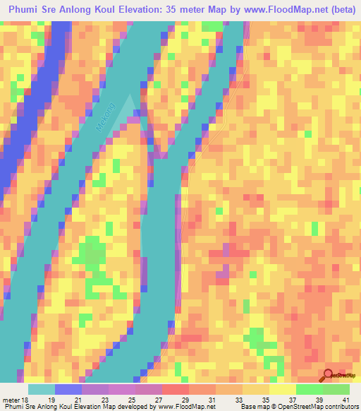 Phumi Sre Anlong Koul,Cambodia Elevation Map
