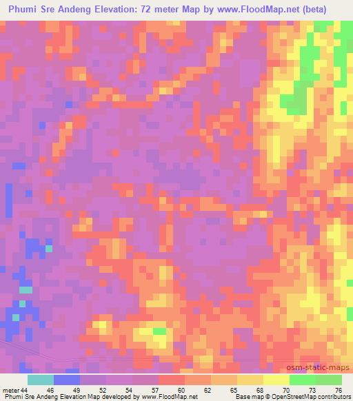 Phumi Sre Andeng,Cambodia Elevation Map