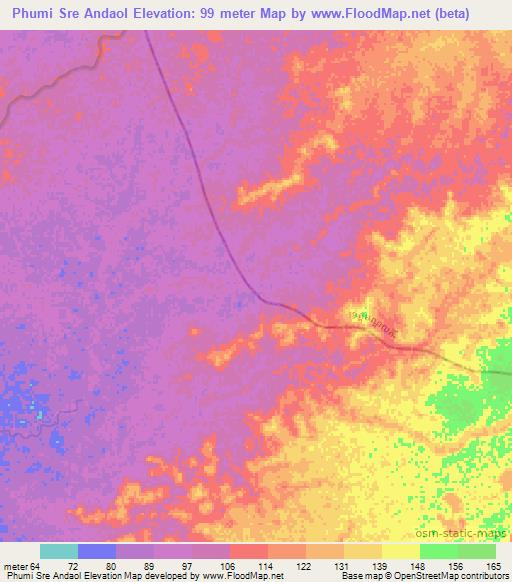 Phumi Sre Andaol,Cambodia Elevation Map