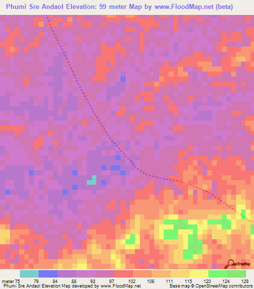 Phumi Sre Andaol,Cambodia Elevation Map