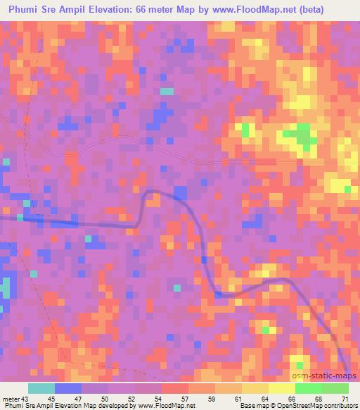 Phumi Sre Ampil,Cambodia Elevation Map