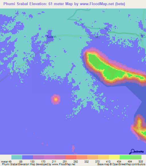 Phumi Srabal,Cambodia Elevation Map