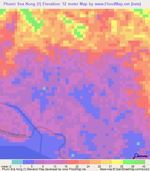 Phumi Sna Kong (1),Cambodia Elevation Map