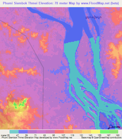 Phumi Siembok Thmei,Cambodia Elevation Map