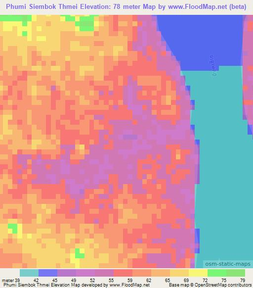 Phumi Siembok Thmei,Cambodia Elevation Map