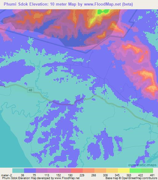 Phumi Sdok,Cambodia Elevation Map