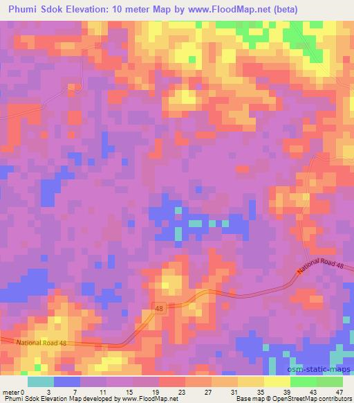 Phumi Sdok,Cambodia Elevation Map
