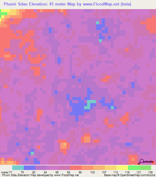 Phumi Sdau,Cambodia Elevation Map