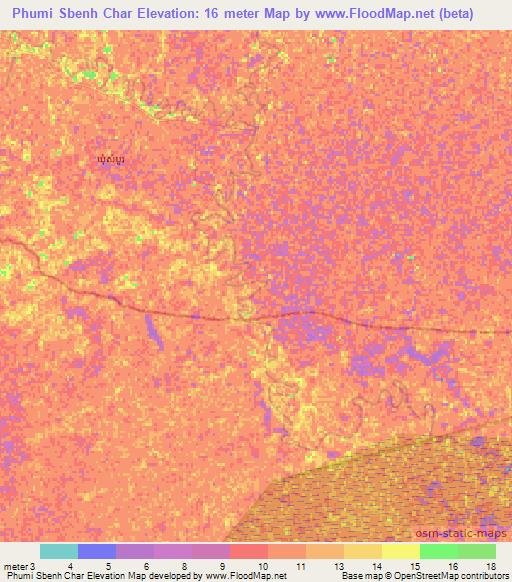 Phumi Sbenh Char,Cambodia Elevation Map