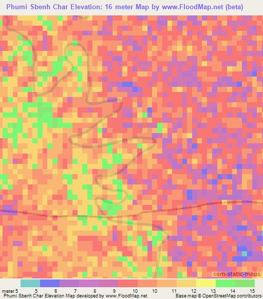 Phumi Sbenh Char,Cambodia Elevation Map