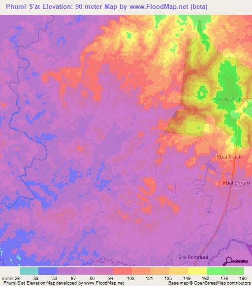 Phumi S'at,Cambodia Elevation Map