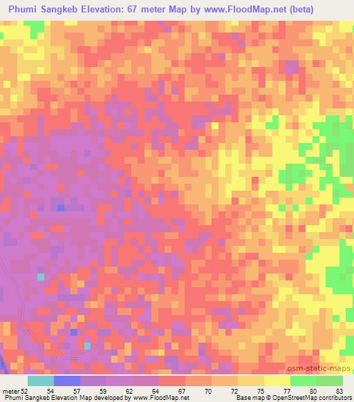 Phumi Sangkeb,Cambodia Elevation Map
